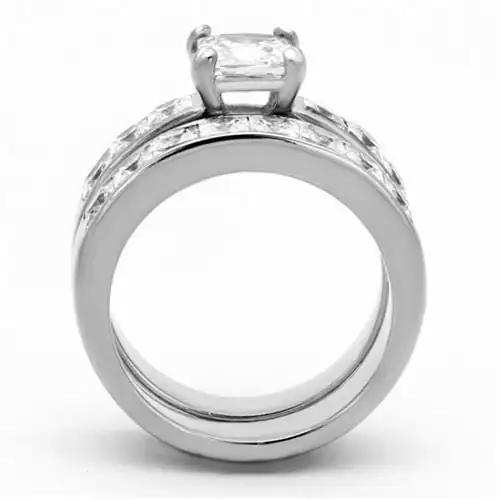 TK61206 - High polished (no plating) Stainless Steel Ring with AAA Grade CZ in Clear - Alamode - Flyclothing LLC