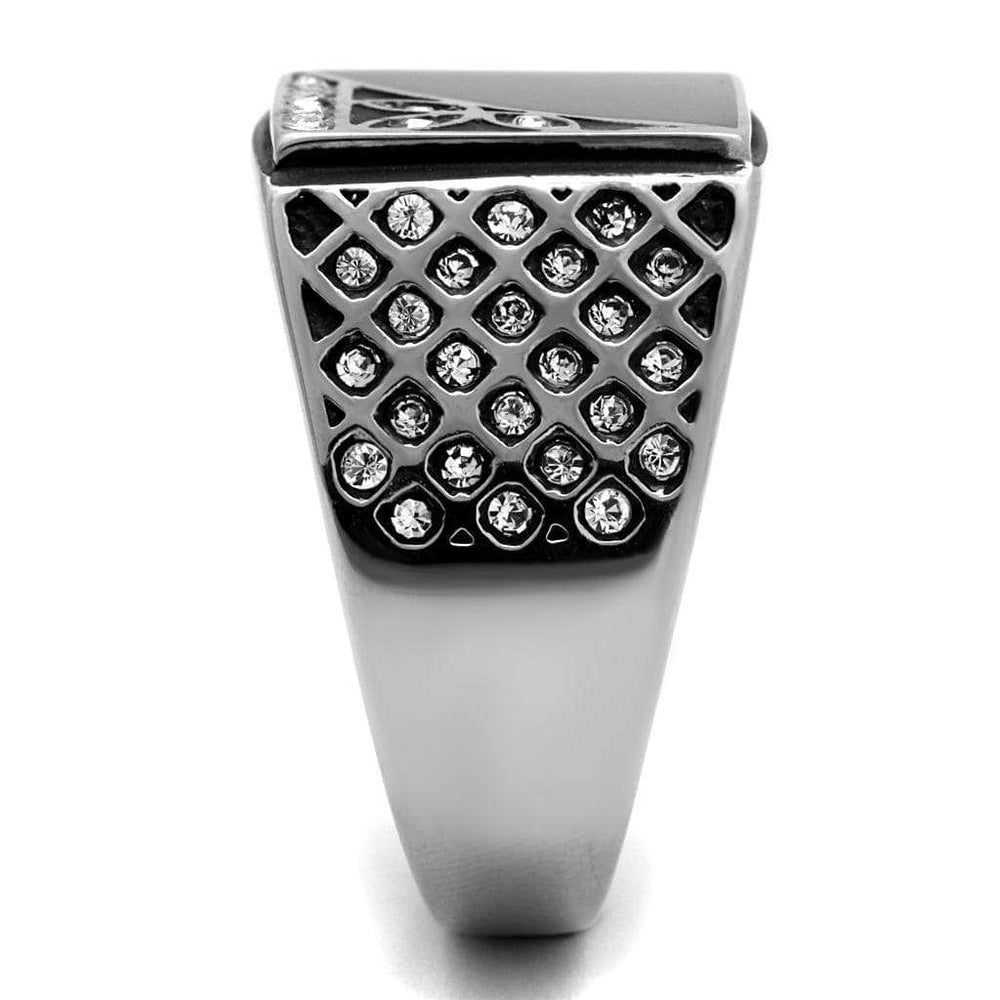 TK711 - High polished (no plating) Stainless Steel Ring with Top Grade Crystal in Clear - Alamode - Flyclothing LLC