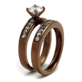 TK8X003LC - IP Coffee light Stainless Steel Ring with AAA Grade CZ in Clear - Alamode - Flyclothing LLC