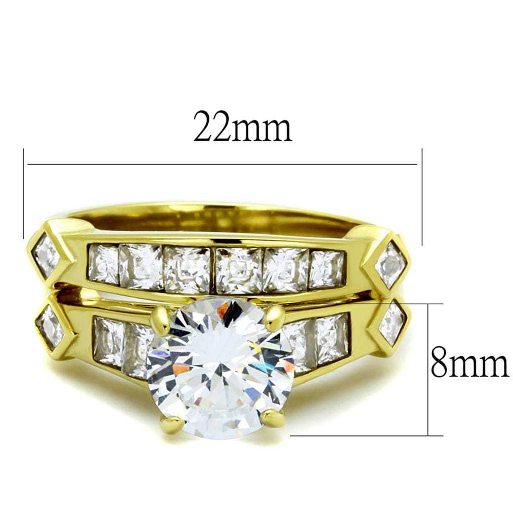 TK8X040 - IP Gold(Ion Plating) Stainless Steel Ring with AAA Grade CZ in Clear - Alamode - Flyclothing LLC