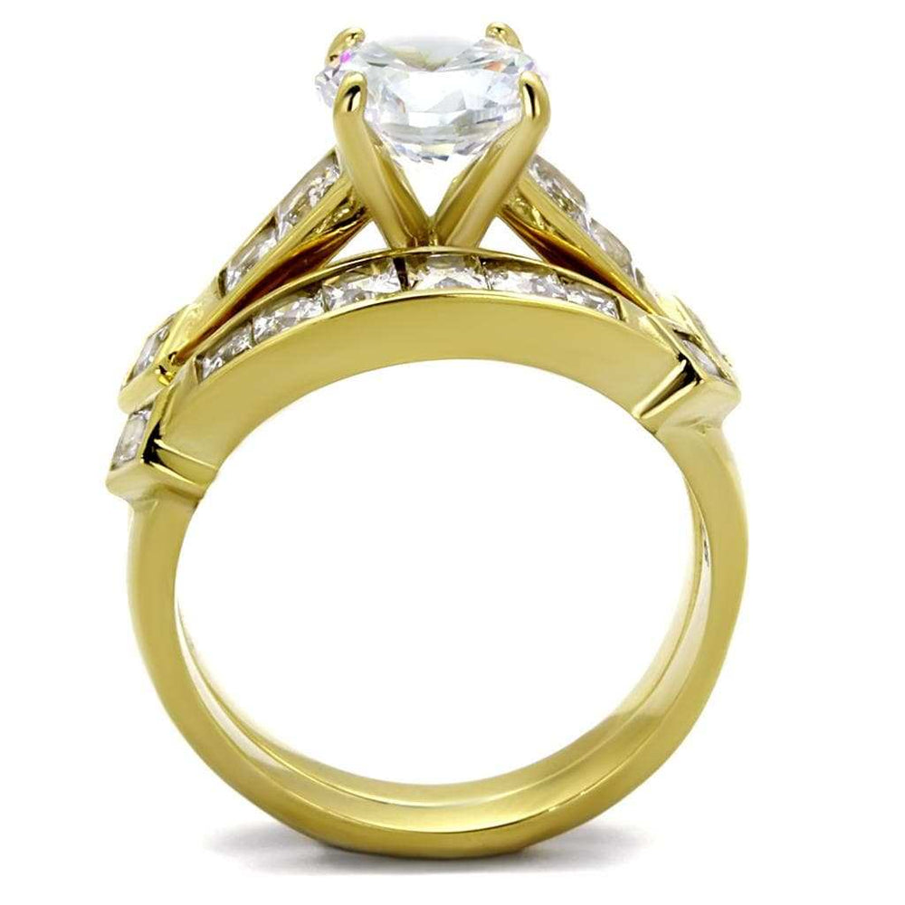 TK8X040 - IP Gold(Ion Plating) Stainless Steel Ring with AAA Grade CZ in Clear - Alamode - Flyclothing LLC