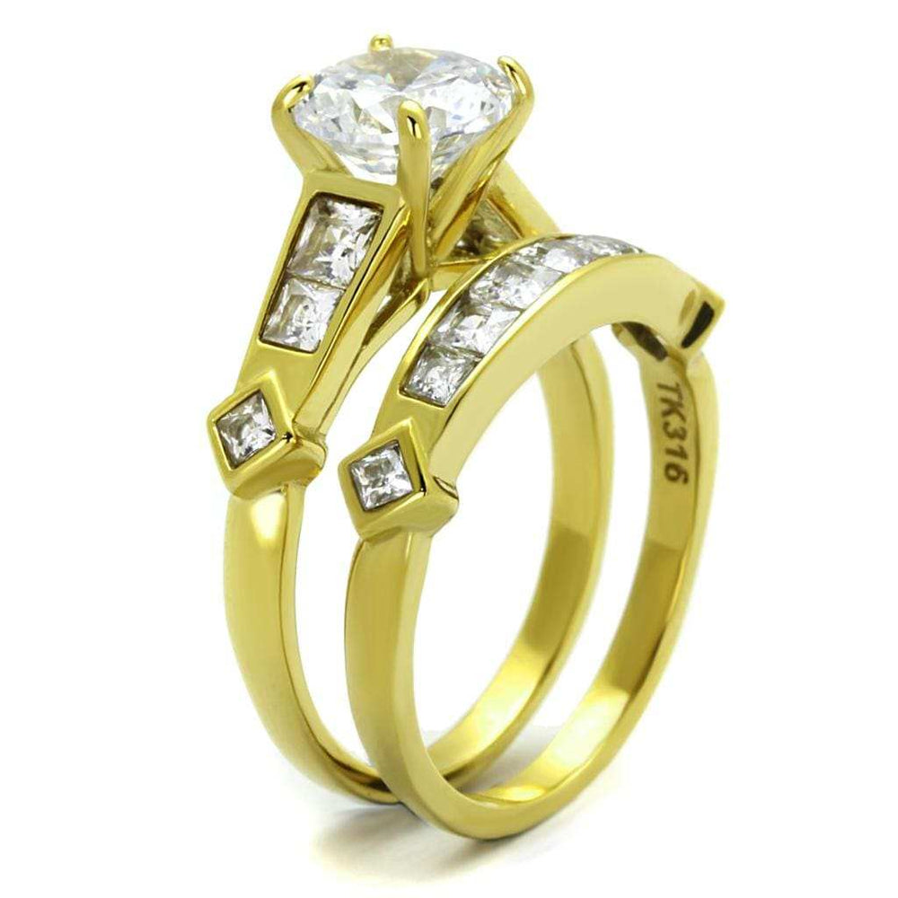 TK8X040 - IP Gold(Ion Plating) Stainless Steel Ring with AAA Grade CZ in Clear - Alamode - Flyclothing LLC