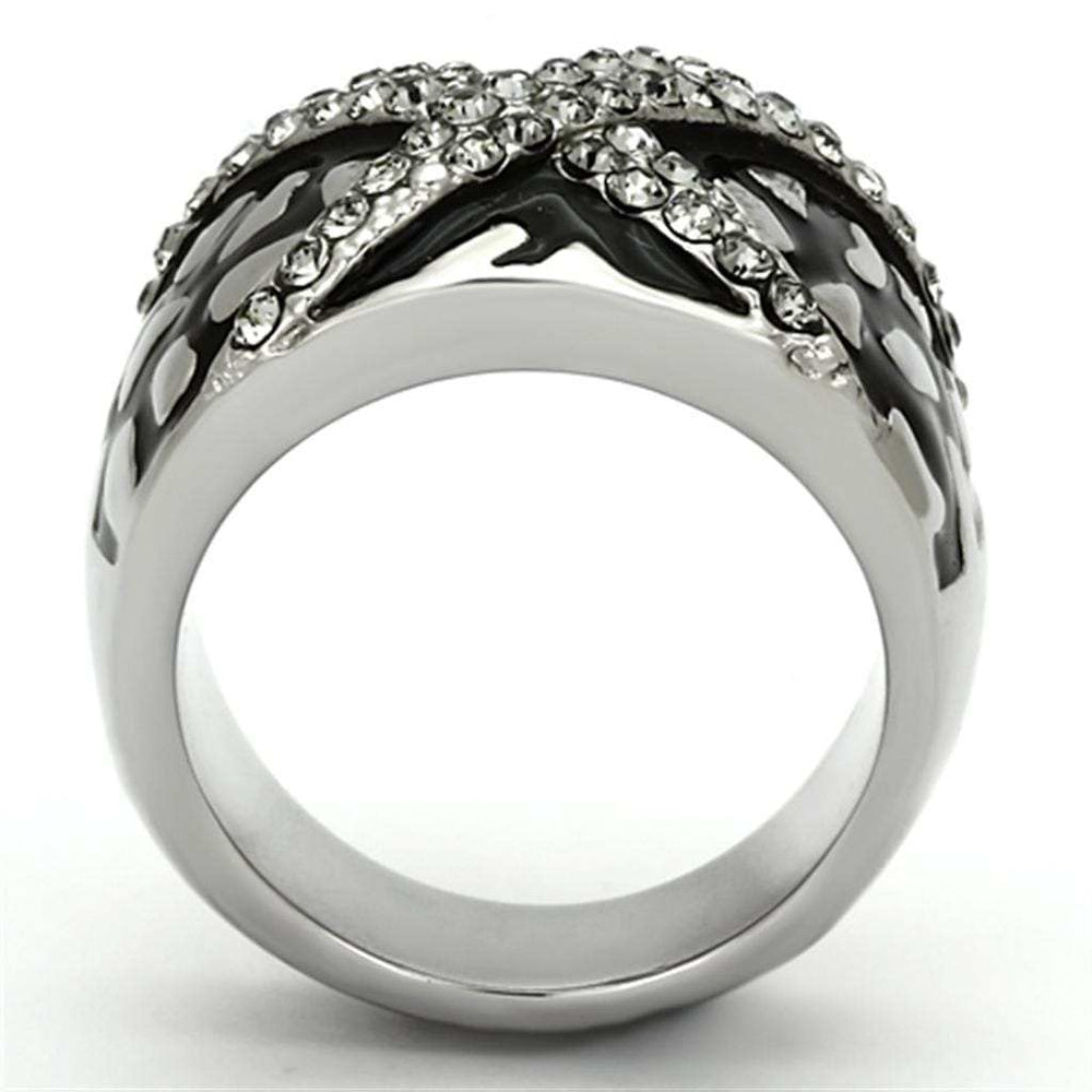 TK921 - High polished (no plating) Stainless Steel Ring with Top Grade Crystal in Black Diamond - Alamode - Flyclothing LLC