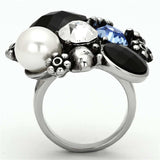TK941 - High polished (no plating) Stainless Steel Ring with Synthetic Synthetic Glass in Jet - Alamode - Flyclothing LLC
