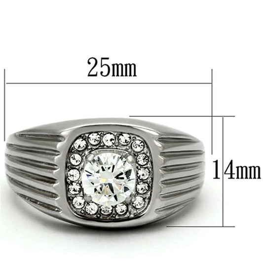 TK943 - High polished (no plating) Stainless Steel Ring with AAA Grade CZ in Clear - Alamode - Flyclothing LLC