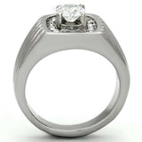 TK943 - High polished (no plating) Stainless Steel Ring with AAA Grade CZ in Clear - Alamode - Flyclothing LLC