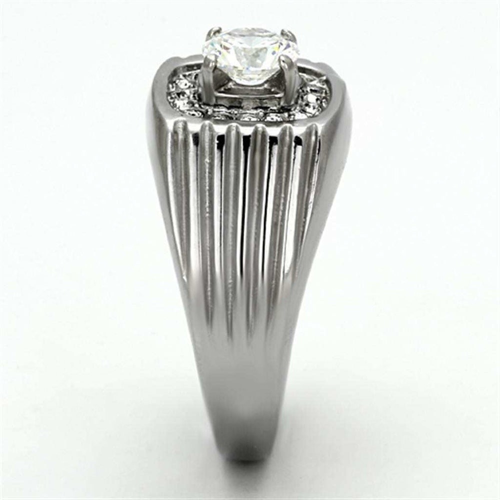 TK943 - High polished (no plating) Stainless Steel Ring with AAA Grade CZ in Clear - Alamode - Flyclothing LLC