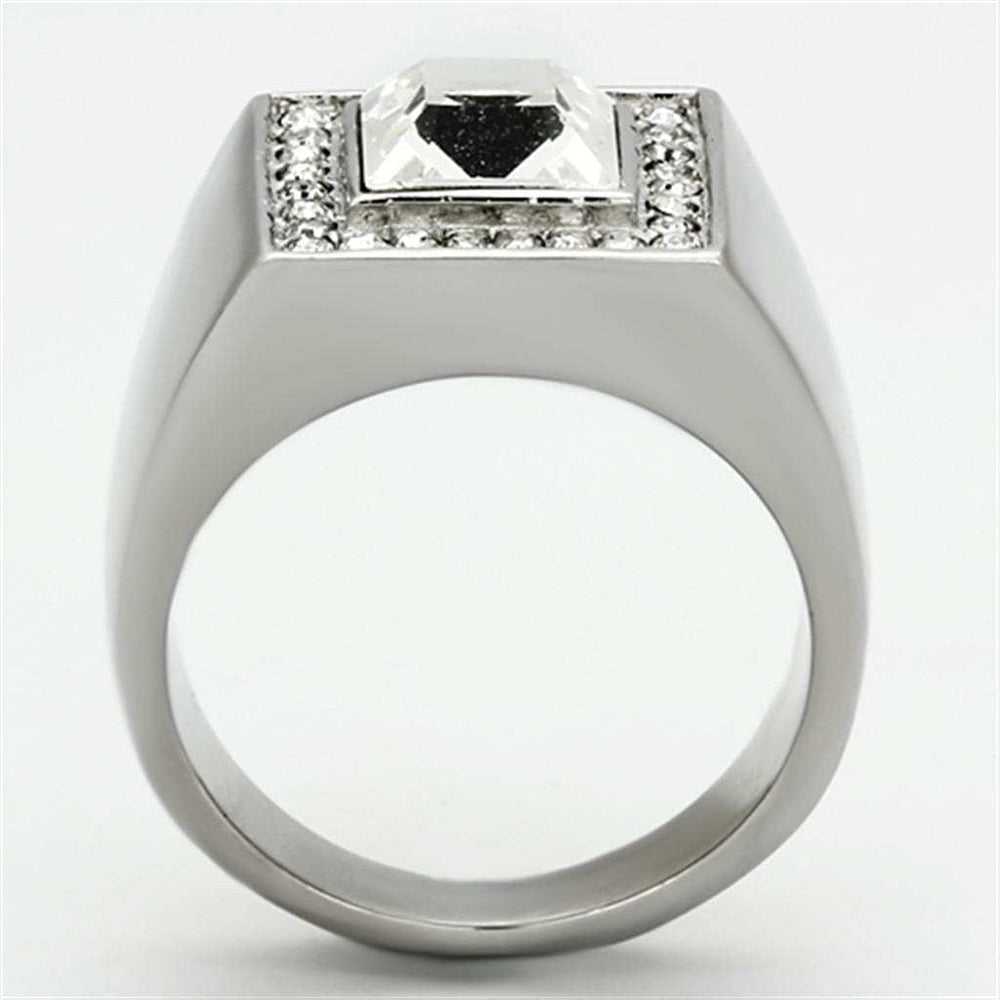 TK945 - High polished (no plating) Stainless Steel Ring with Top Grade Crystal in Clear - Alamode - Flyclothing LLC