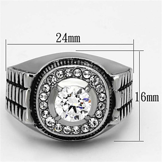 TK948 - High polished (no plating) Stainless Steel Ring with AAA Grade CZ in Clear - Alamode - Flyclothing LLC