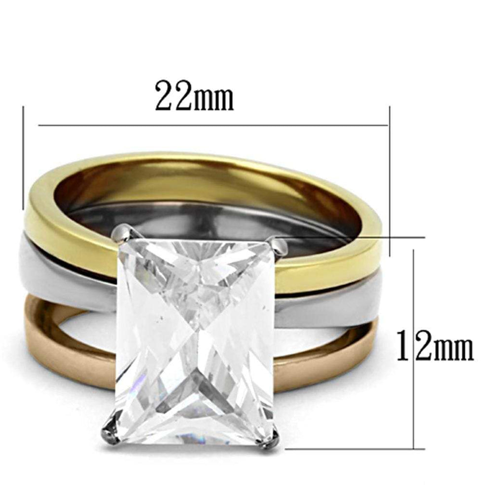 TK962 - Three Tone IP(IP Gold & IP Rose Gold & High Polished) Stainless Steel Ring with AAA Grade CZ in Clear - Alamode - Flyclothing LLC