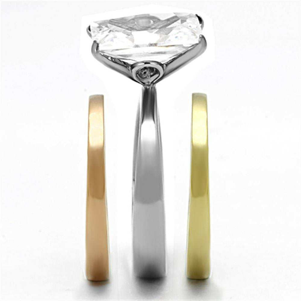 TK962 - Three Tone IP(IP Gold & IP Rose Gold & High Polished) Stainless Steel Ring with AAA Grade CZ in Clear - Alamode - Flyclothing LLC
