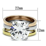 TK963 - Three Tone (IP Gold & IP Rose Gold & High Polished) Stainless Steel Ring with AAA Grade CZ in Clear - Alamode - Flyclothing LLC