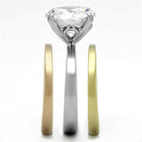 TK963 - Three Tone (IP Gold & IP Rose Gold & High Polished) Stainless Steel Ring with AAA Grade CZ in Clear - Alamode - Flyclothing LLC