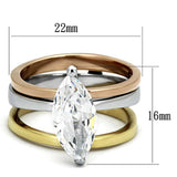 TK964 - Three Tone IP(IP Gold & IP Rose Gold & High Polished) Stainless Steel Ring with AAA Grade CZ in Clear - Alamode - Flyclothing LLC