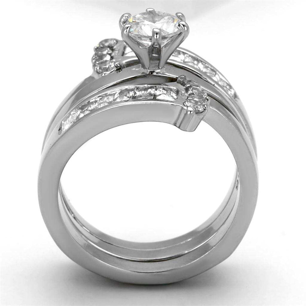 TK976 - High polished (no plating) Stainless Steel Ring with AAA Grade CZ in Clear - Alamode - Flyclothing LLC