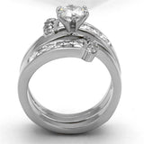 TK976 - High polished (no plating) Stainless Steel Ring with AAA Grade CZ in Clear - Alamode - Flyclothing LLC