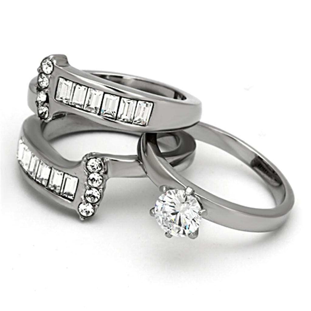 TK976 - High polished (no plating) Stainless Steel Ring with AAA Grade CZ in Clear - Alamode - Flyclothing LLC