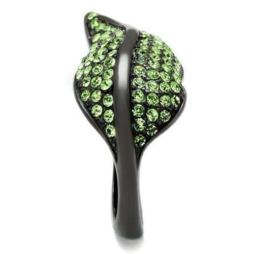 TK985LJ - IP Light Black (IP Gun) Stainless Steel Ring with Top Grade Crystal in Peridot - Alamode - Flyclothing LLC