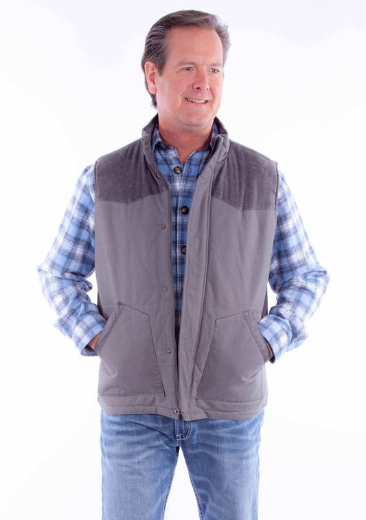 Scully Leather Charcoal Canvas Vest W/Quilted Plaid Lining - Scully Leather - Flyclothing LLC
