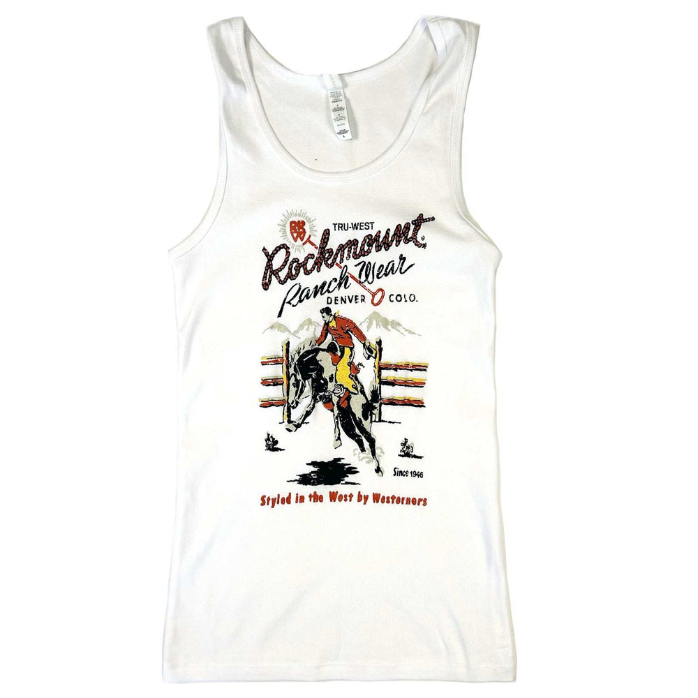 Rockmount Ranch Ware Women's Rockmount White Bronc 100% Cotton Western Tank Top - Rockmount Clothing - Flyclothing LLC