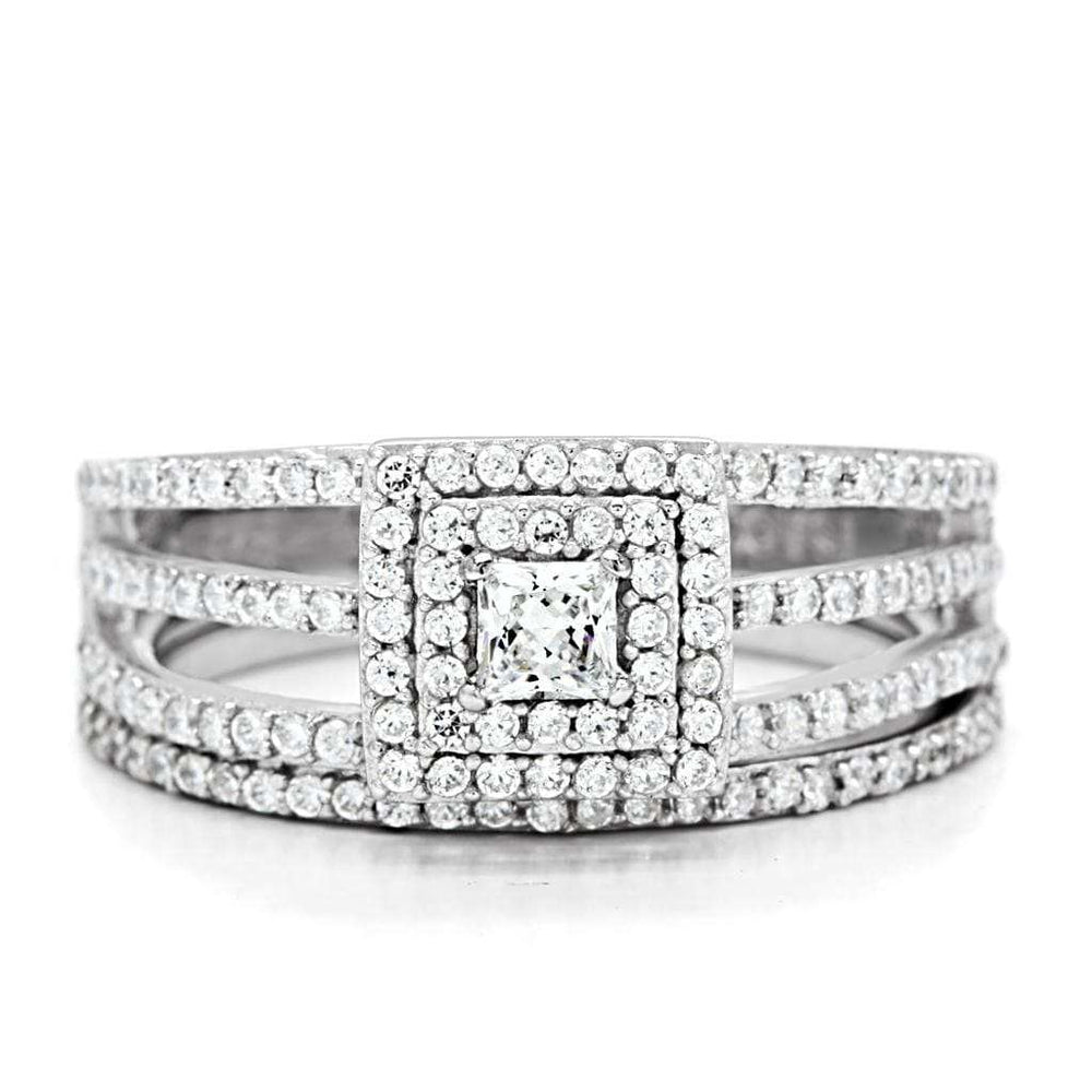 TS003 - Rhodium 925 Sterling Silver Ring with AAA Grade CZ in Clear - Alamode - Flyclothing LLC