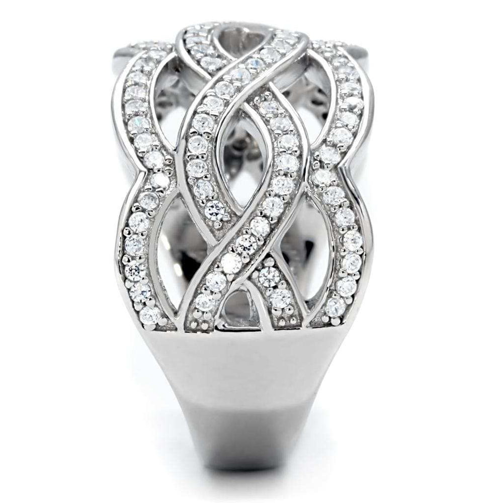 TS010 - Rhodium 925 Sterling Silver Ring with AAA Grade CZ in Clear - Alamode - Flyclothing LLC