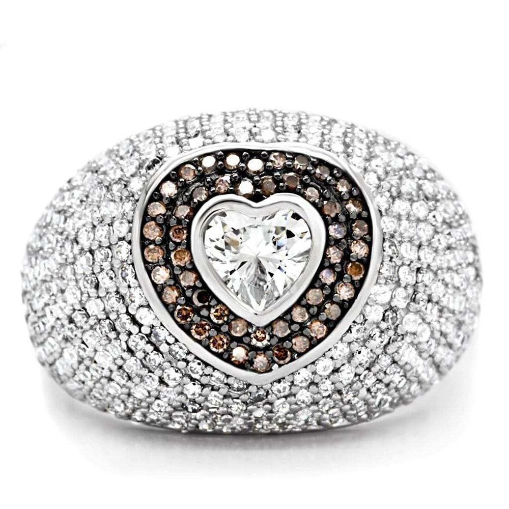 TS022 - Rhodium + Ruthenium 925 Sterling Silver Ring with AAA Grade CZ in Brown - Alamode - Flyclothing LLC