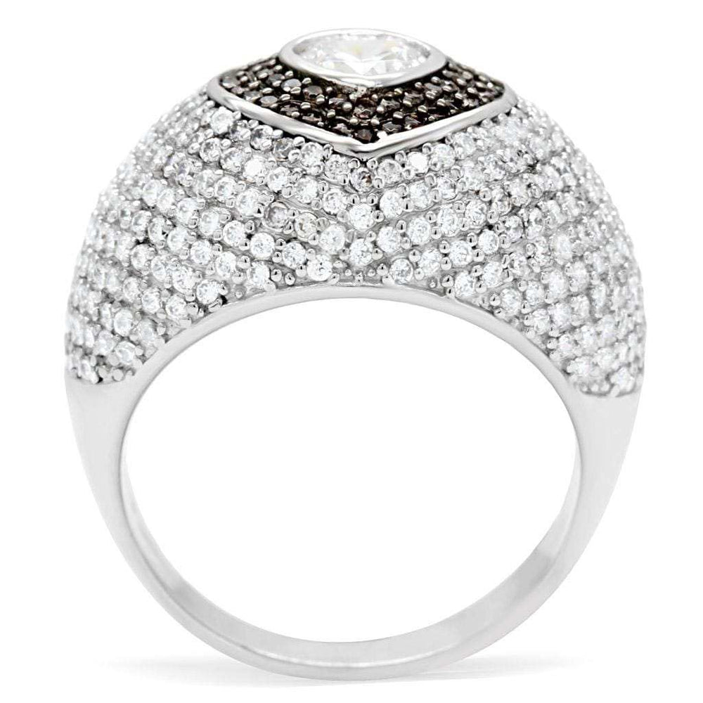 TS022 - Rhodium + Ruthenium 925 Sterling Silver Ring with AAA Grade CZ in Brown - Alamode - Flyclothing LLC