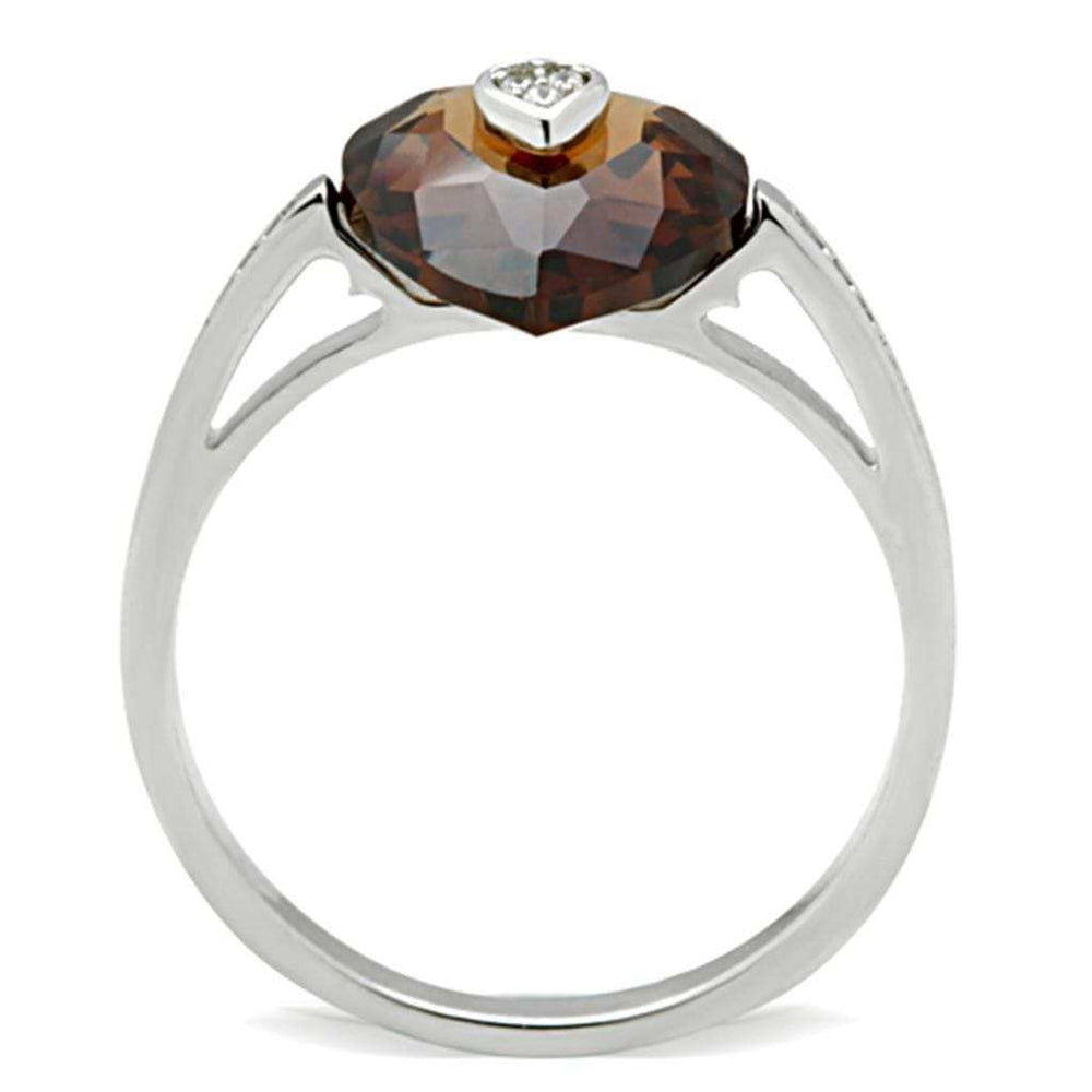 TS051 - Rhodium 925 Sterling Silver Ring with AAA Grade CZ in Brown - Alamode - Flyclothing LLC