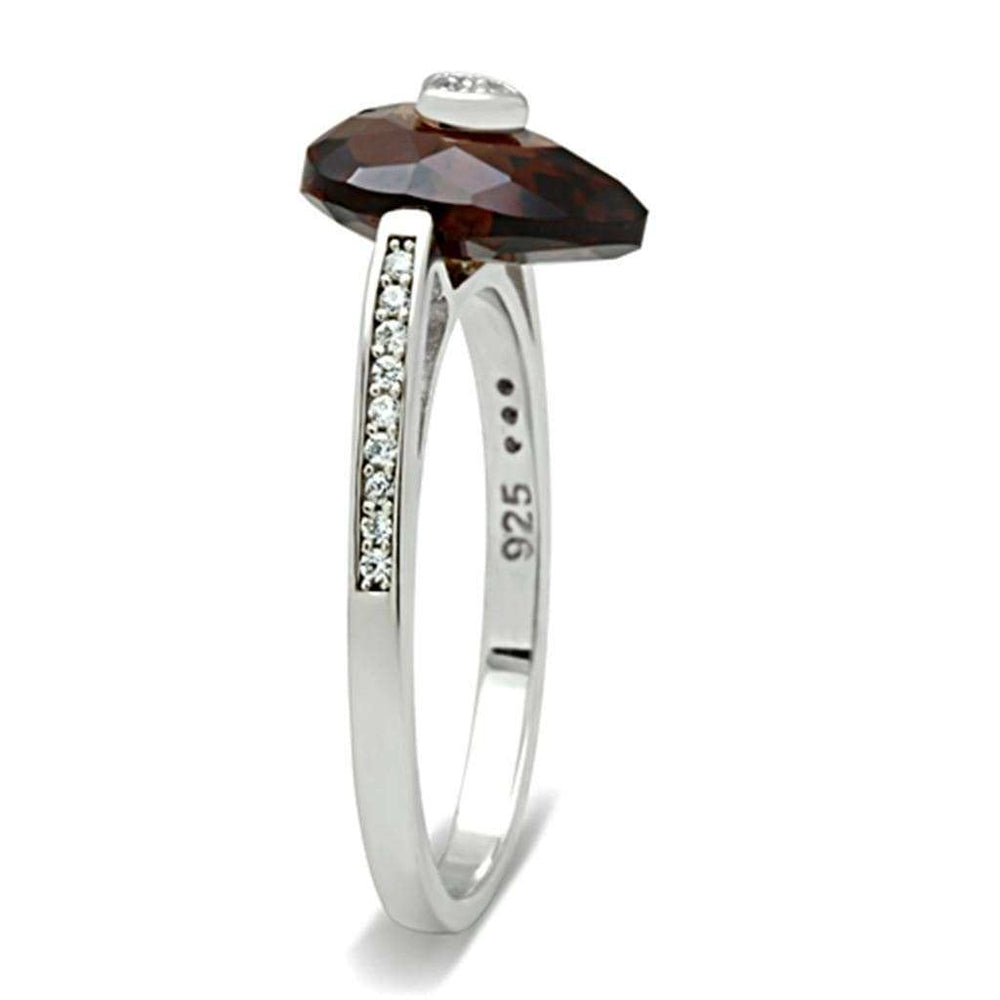 TS051 - Rhodium 925 Sterling Silver Ring with AAA Grade CZ in Brown - Alamode - Flyclothing LLC