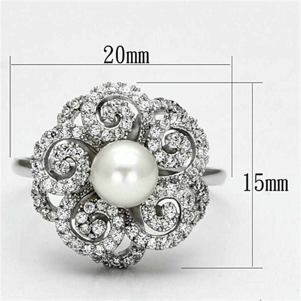 TS070 - Rhodium 925 Sterling Silver Ring with Synthetic Pearl in White - Alamode - Flyclothing LLC
