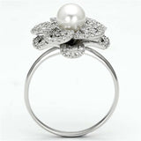 TS070 - Rhodium 925 Sterling Silver Ring with Synthetic Pearl in White - Alamode - Flyclothing LLC