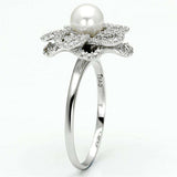 TS070 - Rhodium 925 Sterling Silver Ring with Synthetic Pearl in White - Alamode - Flyclothing LLC
