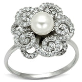 TS070 - Rhodium 925 Sterling Silver Ring with Synthetic Pearl in White - Alamode - Flyclothing LLC