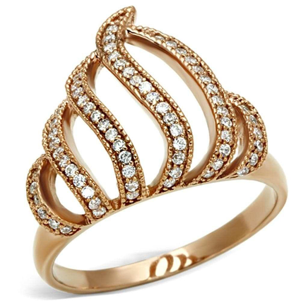 TS096 - Rose Gold 925 Sterling Silver Ring with AAA Grade CZ in Clear - Alamode - Flyclothing LLC