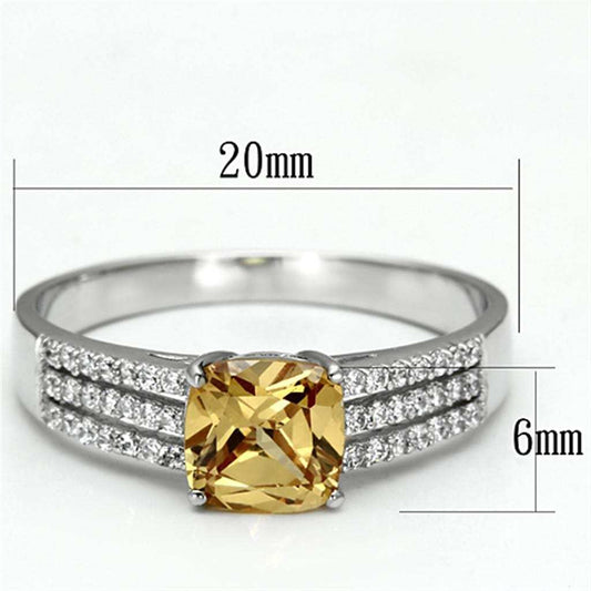 TS099 - Rhodium 925 Sterling Silver Ring with AAA Grade CZ in Champagne - Alamode - Flyclothing LLC