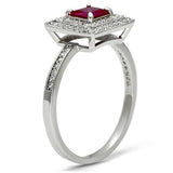 TS102 - Rhodium 925 Sterling Silver Ring with Synthetic Corundum in Ruby - Alamode - Flyclothing LLC