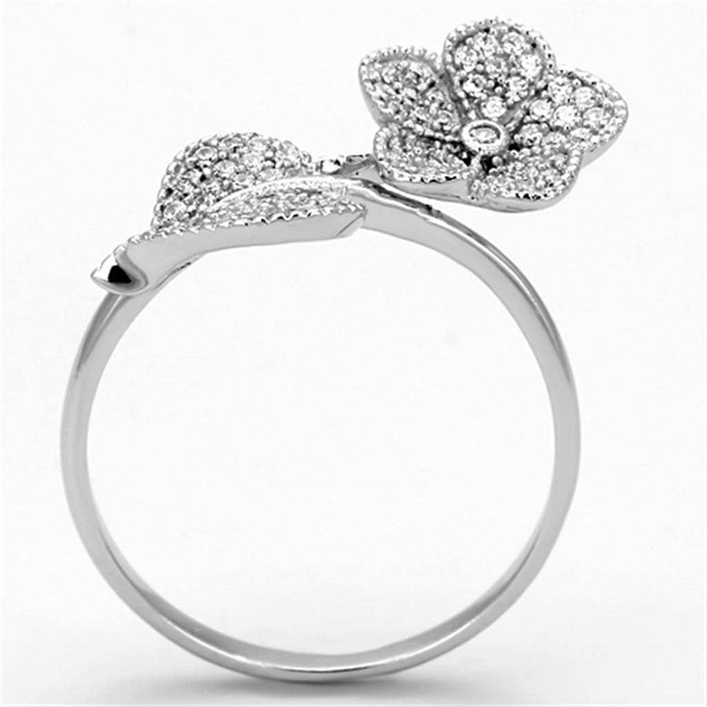 TS114 - Rhodium 925 Sterling Silver Ring with AAA Grade CZ in Clear - Alamode - Flyclothing LLC