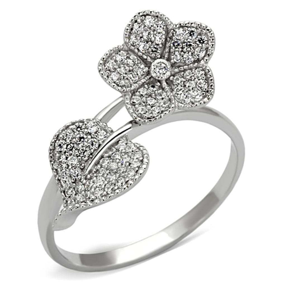 TS114 - Rhodium 925 Sterling Silver Ring with AAA Grade CZ in Clear - Alamode - Flyclothing LLC