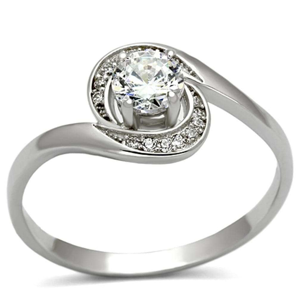 TS116 - Rhodium 925 Sterling Silver Ring with AAA Grade CZ in Clear - Alamode - Flyclothing LLC