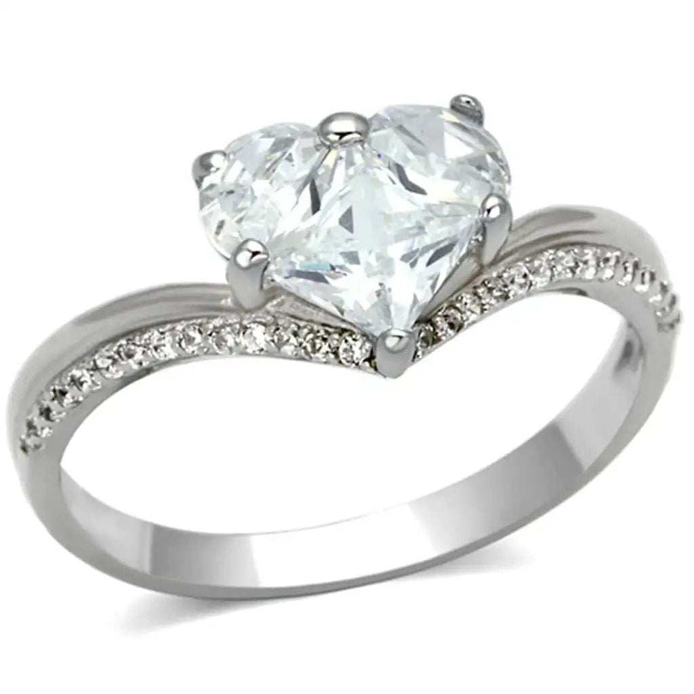 TS118 - Rhodium 925 Sterling Silver Ring with AAA Grade CZ in Clear - Alamode - Flyclothing LLC