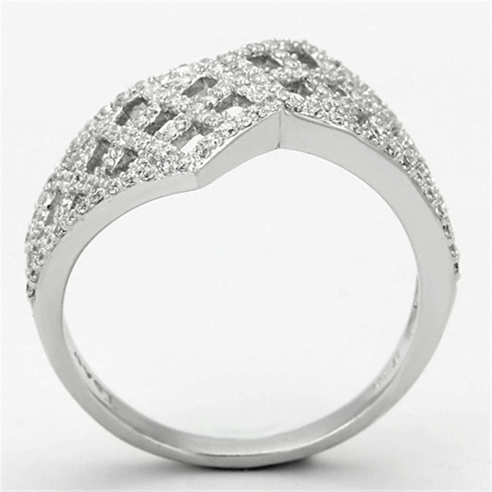 TS122 - Rhodium 925 Sterling Silver Ring with AAA Grade CZ in Clear - Alamode - Flyclothing LLC