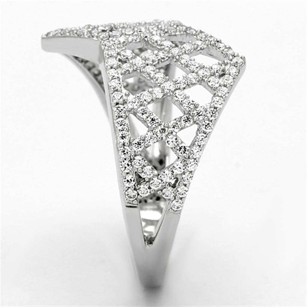 TS122 - Rhodium 925 Sterling Silver Ring with AAA Grade CZ in Clear - Alamode - Flyclothing LLC