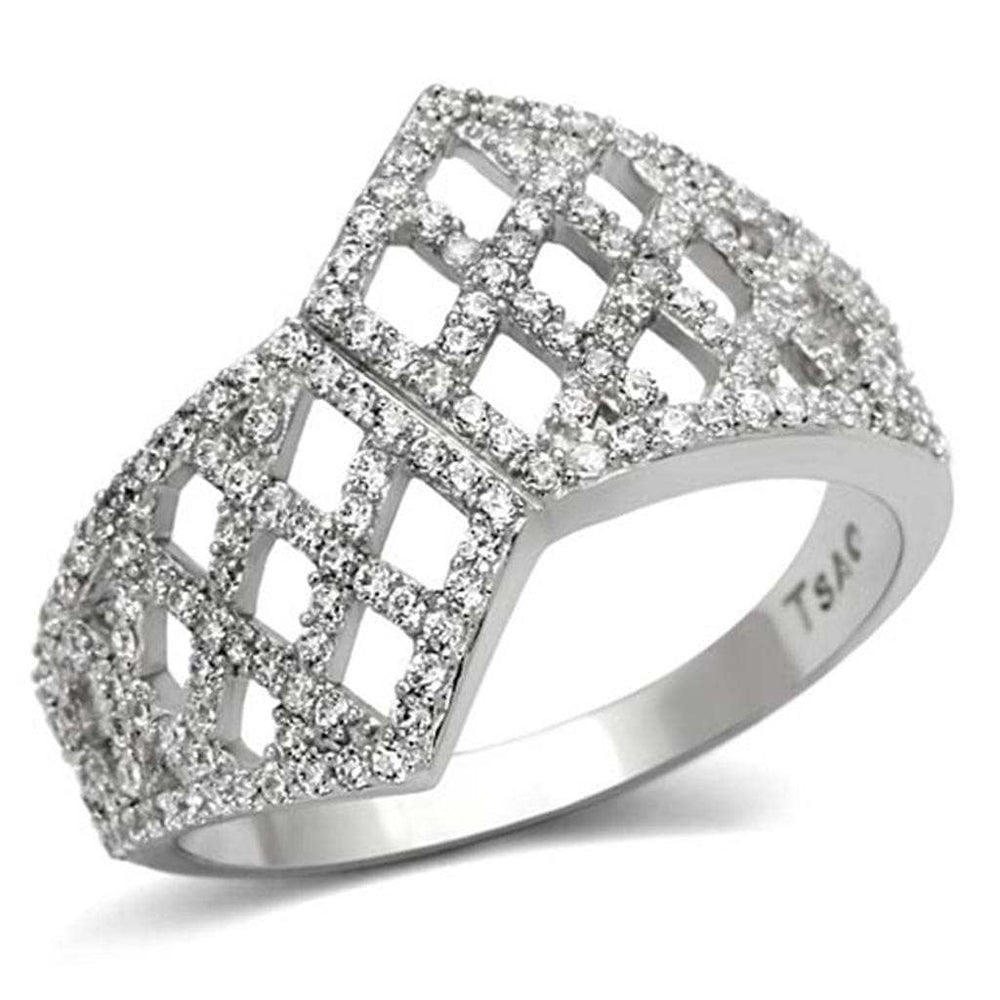 TS122 - Rhodium 925 Sterling Silver Ring with AAA Grade CZ in Clear - Alamode - Flyclothing LLC