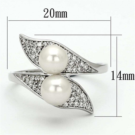 TS124 - Rhodium 925 Sterling Silver Ring with Synthetic Pearl in Citrine Yellow - Alamode - Flyclothing LLC