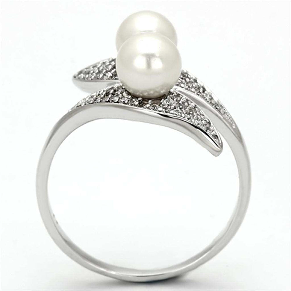 TS124 - Rhodium 925 Sterling Silver Ring with Synthetic Pearl in Citrine Yellow - Alamode - Flyclothing LLC