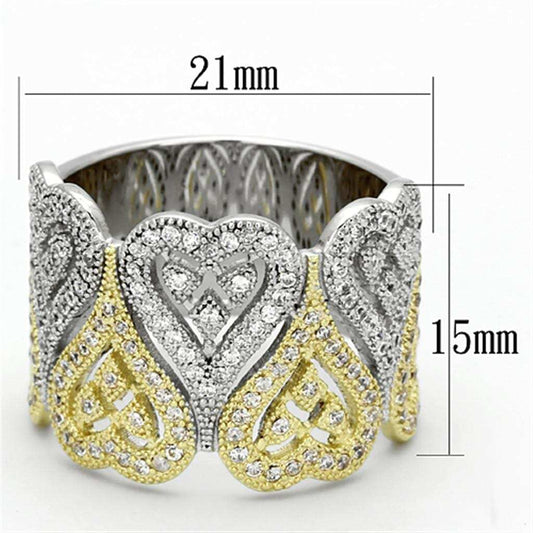 TS126 - Gold+Rhodium 925 Sterling Silver Ring with AAA Grade CZ in Champagne - Alamode - Flyclothing LLC