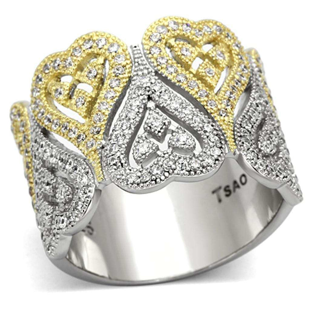 TS126 - Gold+Rhodium 925 Sterling Silver Ring with AAA Grade CZ in Champagne - Alamode - Flyclothing LLC