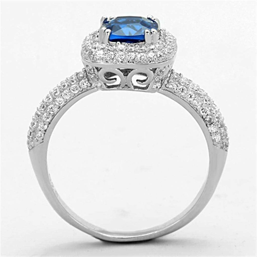 TS137 - Rhodium 925 Sterling Silver Ring with Synthetic Spinel in London Blue - Alamode - Flyclothing LLC