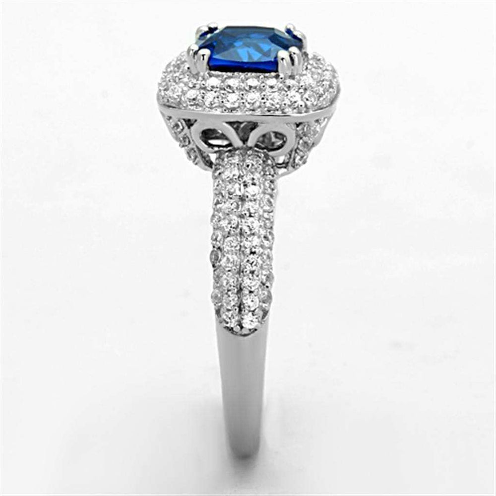 TS137 - Rhodium 925 Sterling Silver Ring with Synthetic Spinel in London Blue - Alamode - Flyclothing LLC
